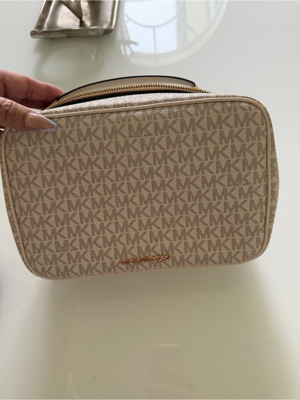 Michael Kors Beige Logo Travel  Case